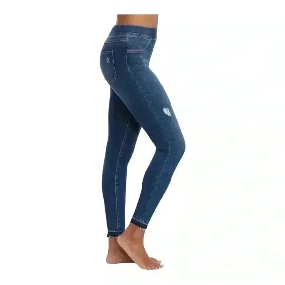 SPANX DISTRESSED SKINNY ANKLE JEANS MEDIUM WASH WOMEN’S SMALL - Picture 2 of 10